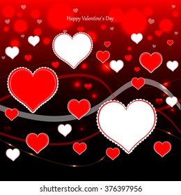Bright color vector graphic illustration of Valentine day holiday with love symbol of beautiful red and white heart shape on background with sparks