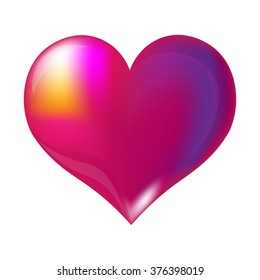 Bright color vector graphic illustration of Valentine day holiday with love symbol of one beautiful pink violet heart shape on white background