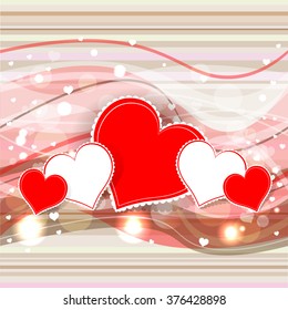 Bright color vector graphic illustration of Valentine day holiday with love symbol of beautiful red and white heart shape on light background with sparks