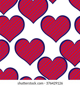 Bright color vector graphic illustration of Valentine day holiday with love symbol of beautiful blue and pink heart shape on white seamless background
