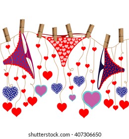 Bright color vector graphic illustration of Valentine day holiday with love symbol of beautiful heart shape and female cute pants on white background