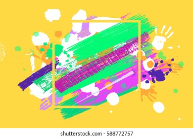 Bright color Vector Paint Splashes. Indian Holi Festival Background in square frame.