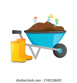 Bright color wheel barrow isolated on white. Vector design element for greeting and advertising products.