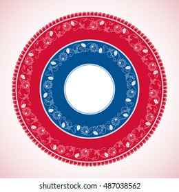 Bright color wheel pattern vector. Panama traditional circle with decorative flower pollera skirt ornament. Floral colorful illustration.