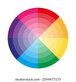 Bright color wheel. Vibrant hue spectrum. Artistic pigment chart. Vector gradient circle.