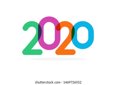 Bright colored 2020 numbers, modern event decoration, design elements for new year decor, invitation or greeting card. Candy kids style typography. Fun new year logo. Colored emblem concept.