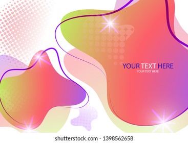 Bright colored abstract dynamic fluid forms, halftone patterns, liquid color on a white background. Screensaver shape design. Vector illustration