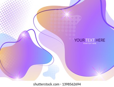 Bright colored abstract dynamic fluid forms, halftone patterns, liquid color on a white background. Screensaver shape design. Vector illustration
