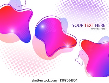 Bright colored abstract dynamic fluid forms, halftone patterns, liquid color on a white background. Screensaver shape design. Vector illustration