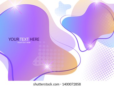 Bright colored abstract dynamic fluid forms, halftone patterns, liquid color on a white background. Screensaver shape design. Vector illustration