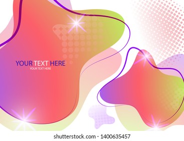 Bright colored abstract dynamic fluid forms, halftone patterns, liquid color on a white background. Screensaver shape design. Vector illustration