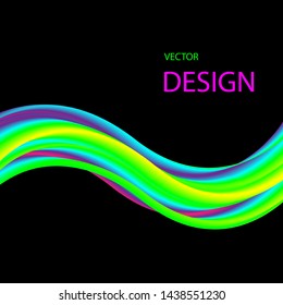 Bright colored acrylic paint flow. Abstract waves on a black background. eps10