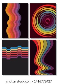 Bright Colored Backgrounds from the 1970s, 1980s Retro Colors, Wavy Stripes 