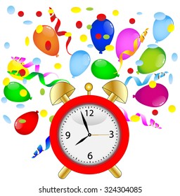 bright colored balloons and clock ,vector illustration