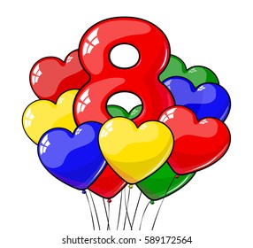bright colored balloons. International Women's day. 8 march