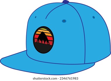 bright colored baseball cap with mountain print