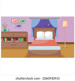 bright colored bedroom with bedside table