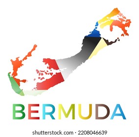 Bright colored Bermuda shape. Multicolor geometric style island logo. Modern trendy design. Radiant vector illustration.