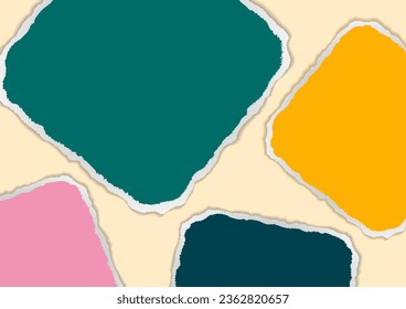 Banner de papel en blanco de color brillante con bordes rotos para revelar conceptos de mensaje. Ilustración del vector