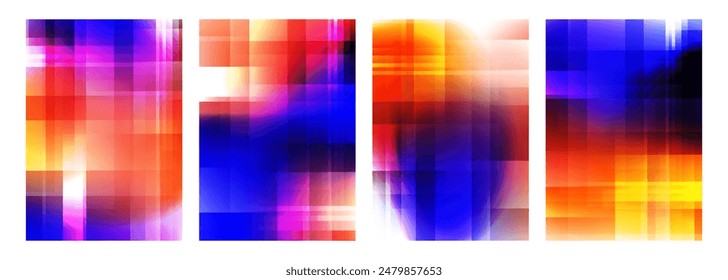 Fondos abstractos borrosos de colores brillantes con Vertical y líneas dinámicas Horizontales. Efecto Glitch. Gradientes de colores vibrantes desenfocados futuristas para un Diseño gráfico creativo. Ilustración vectorial.