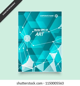 Bright colored book binder. Brochure cover design. Title sheet model set. Modern front page art. Red, yellow, green, purple info board. Dots, lines plexus, circle, triangles icon. Ad flyer text font