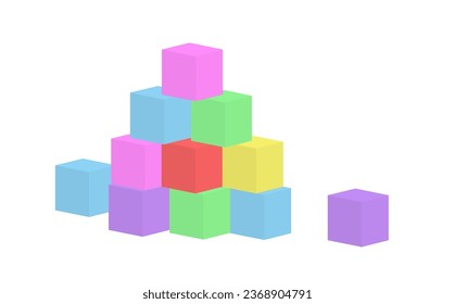 Bright colored bricks building tower. Block vector illustration on white background.
