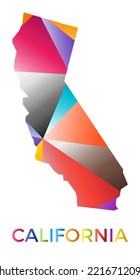 Bright colored California shape. Multicolor geometric style us state logo. Modern trendy design. Vibrant vector illustration.