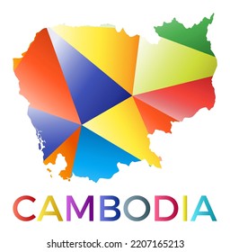 Forma de Camboya de colores vivos. Logo de país de estilo geométrico multicolor. Diseño moderno y de moda. Increíble ilustración vectorial.