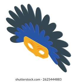 Bright colored carnival mask with feathers isometric illustration representing celebration and festivity