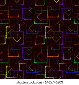 Bright colored carved squares and neon rhombuses for abstract mustard background or pattern. Excellent mood of openwork and carved squares and frames in the maze.