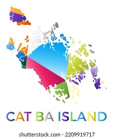 Bright colored Cat Ba Island shape. Multicolor geometric style island logo. Modern trendy design. Creative vector illustration.