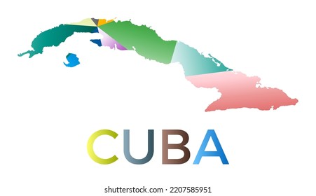 Bright colored Cuba shape. Multicolor geometric style country logo. Modern trendy design. Vibrant vector illustration.
