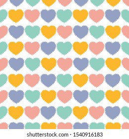 Bright colored cute hearts fill the entire space. Vector seamless background for fabric, wrapping paper, Wallpaper, stationery, bedding, baby clothes and other surfaces.