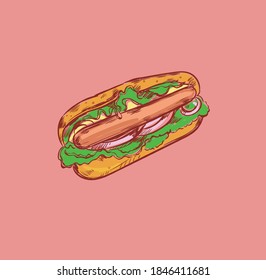 
bright colored cute illustration of fast food on a colored background