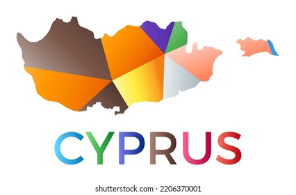 Forma de Chipre de colores vivos. Logo de país de estilo geométrico multicolor. Diseño moderno y de moda. Increíble ilustración vectorial.