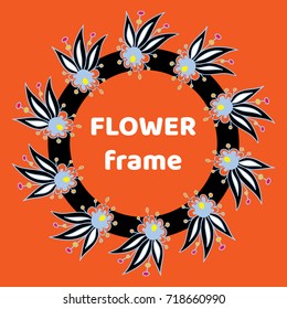 Bright colored decorative circle flower frame with inscription