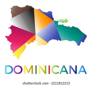 Bright colored Dominicana shape. Multicolor geometric style country logo. Modern trendy design. Authentic vector illustration.