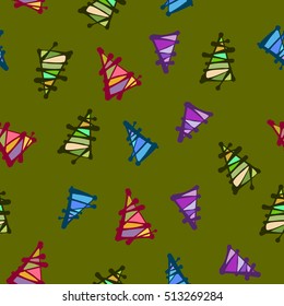 Bright colored drawing objects, line, abstraction, triangles. Vector seamless pattern.