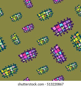 Bright colored drawing objects, lines, abstraction. Vector seamless pattern.