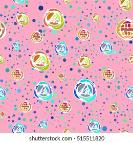 Bright colored drawing objects, lines, abstraction. Vector seamless pattern.