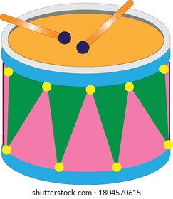 bright colored drum with two drumsticks