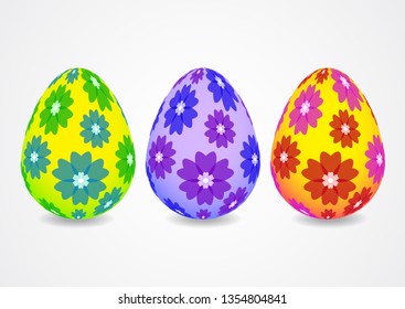 Bright colored Easter eggs on a white background. Spring holiday. Vector illustration for your design.