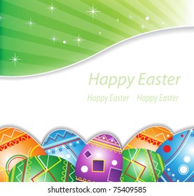 Bright colored Easter eggs on a background of abstract sunlight