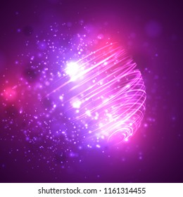 a bright colored energy stream swirling against a dark background. vector abstract concept