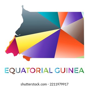 Forma de Guinea Ecuatorial de colores vivos. Logo de país de estilo geométrico multicolor. Diseño moderno y de moda. Ilustración vectorial artística.