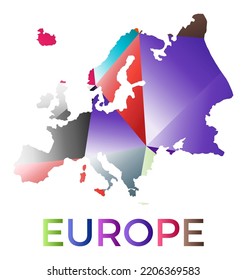 Europa de colores vivos. Logo del continente de estilo geométrico multicolor. Diseño moderno y de moda. Ilustración vectorial artística.