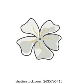 Una ilustración plana de color brillante de jazmín, destacando sus pétalos blancos y follaje verde, perfecto para bodas y visuales florales.
