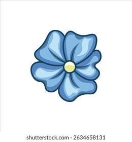 Ilustração plana, de cor brilhante, de uma glória matinal, mostrando suas pétalas azuis e roxas com videiras verdes, ótimas para projetos de verão e natureza.