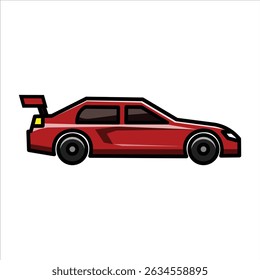 A bright colored flat illustration of a sedan, featuring a black and chrome design, perfect for car and lifestyle visuals.