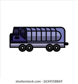 A bright colored flat illustration of a tanker truck, showcasing a silver and blue tank, great for energy and logistics visuals.